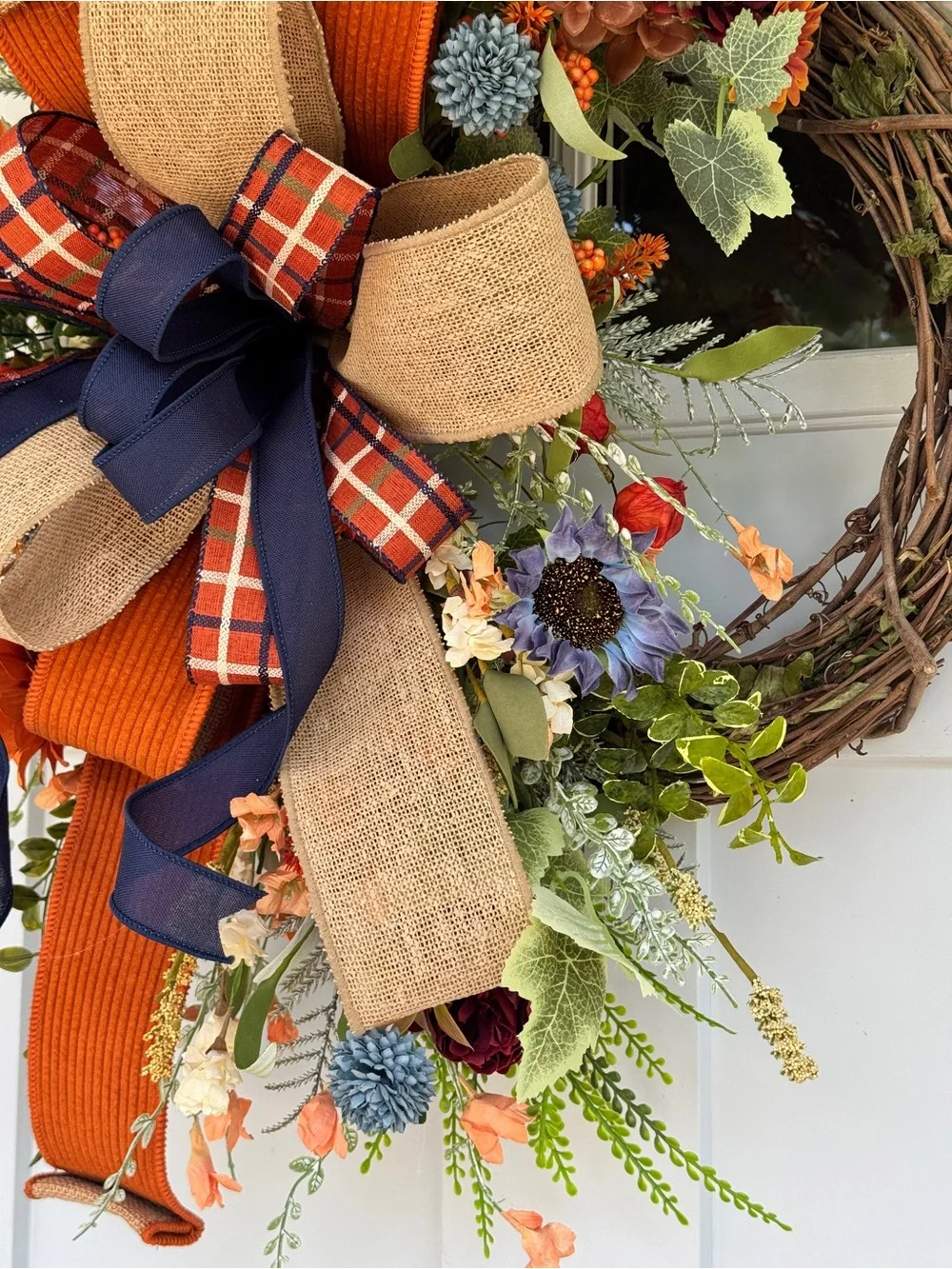 Rust & Blue Autumn Grapevine Wreath